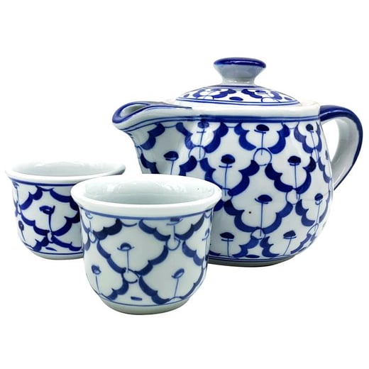 Miyako 3 Piece Hand Painted Ceramic Oriental Teapot & Cup Set, No.5, Small LIVGGO