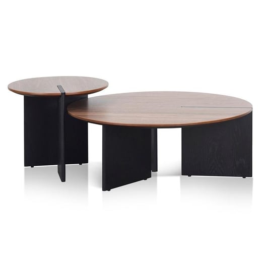 Varlose 2 Piece Wooden Nesting Round Coffee Table Set, 90/50cm, Walnut / Black Conception Living