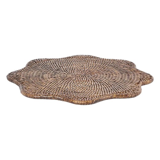 Paume Handcrafted Rattan Scallop Placemat, Antique Brown Florabelle