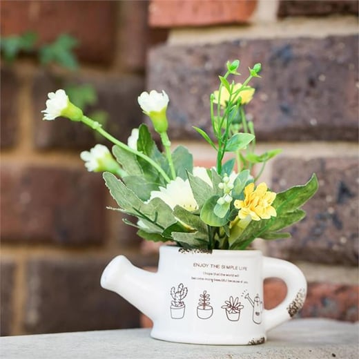 Set of 2 Artificial Plants in Teapot - Yellow FLH