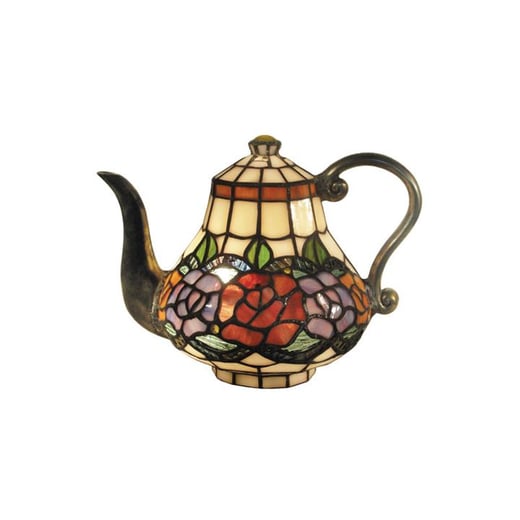 Rose Garden Tiffany Style Stained Glass Teapot Statue Table Lamp GG Bros