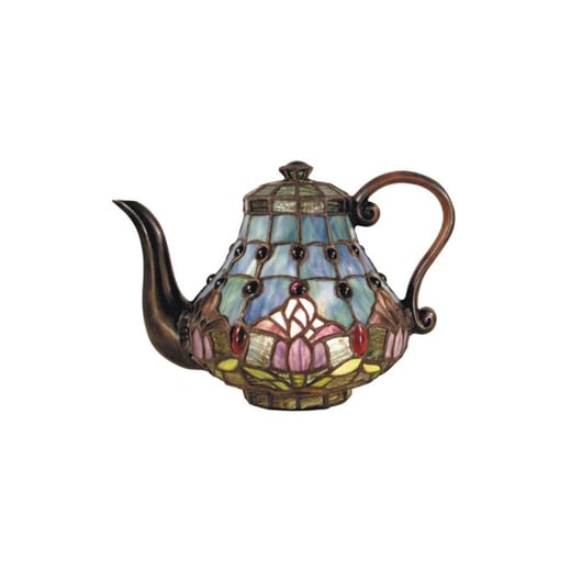 Mauve Tulip Tiffany Style Stained Glass Teapot Statue Table Lamp GG Bros