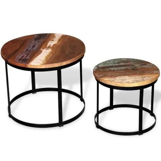 Coffee Table Set 2 Pieces Solid Reclaimed Wood Round 40/50cm vidaXL