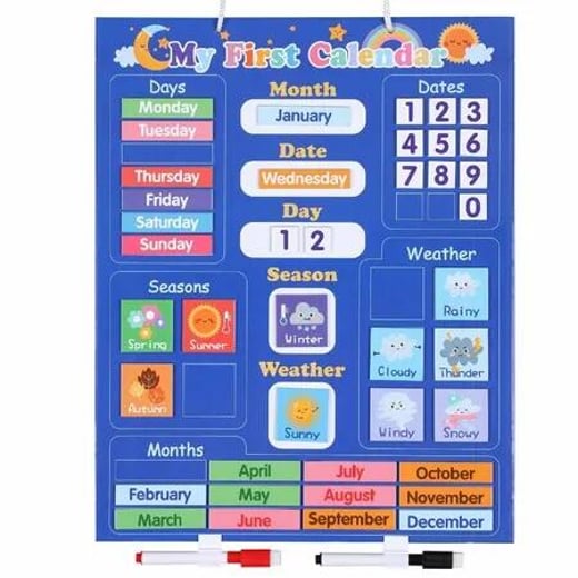 Classroom Calendar Chart Magnetic Preschool Learning Toys Homeschool Supplies Hang on Wall or Fridge Magnetic Blocks Logitech