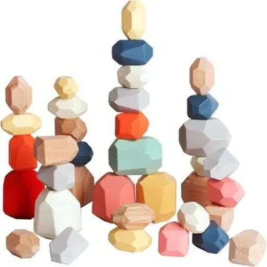 36 PCs Wooden Sorting Stacking Rocks Balancing Stones ,Educational Preschool Learning Montessori Toys, Building Blocks Game for Kids Age3+ Years Boy and Girl Birthday Gifts Logitech