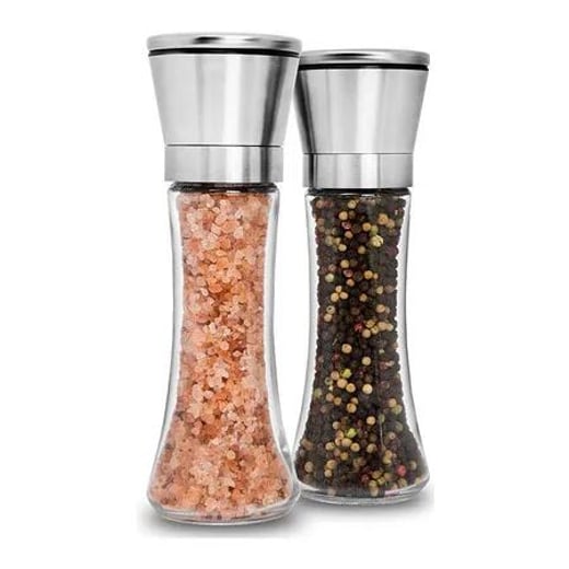 Stainless Steel Salt and Pepper Mill Set, Adjustable Ceramic Sea Salt Mill and Pepper Mill, Tall Glass Salt and Pepper Shakers Crazy Sales
