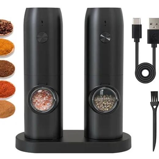 Rechargeable Electric Salt and Pepper Grinder Set Automatic Shakers With Charging Base USB Cable LED Lights Crazy Sales