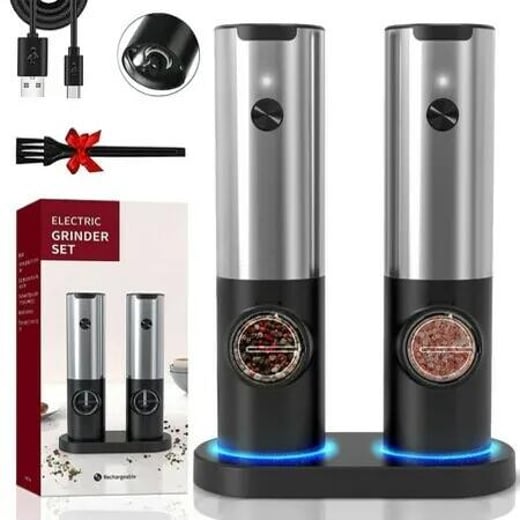 Grinder Electric Salt Pepper Set USB Rechargeable Base Auto Spice Mill Shakers Refillable LED Light Kitchen Seasoning Tool Crazy Sales