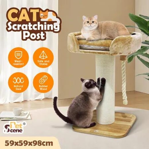 Cat Scratching Post Perch Bed Kitten Climbing Tower Tree Play Gym Scratcher Wooden Pet Furniture House Stand Dangling Sisal Rope 98cm Tall Pet Scene