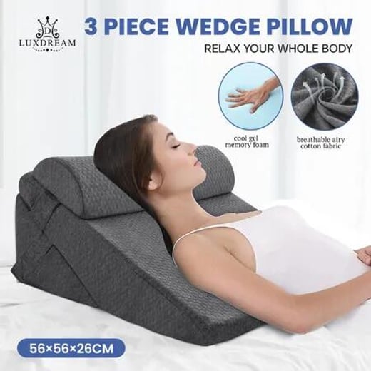 Wedge Pillow Triangle Bed Cushion Memory Foam Cooling Gel Neck Back Head Support Leg Elevation Raiser Sleep Pregnancy Cotton Cover Adjustable LUXDREAM