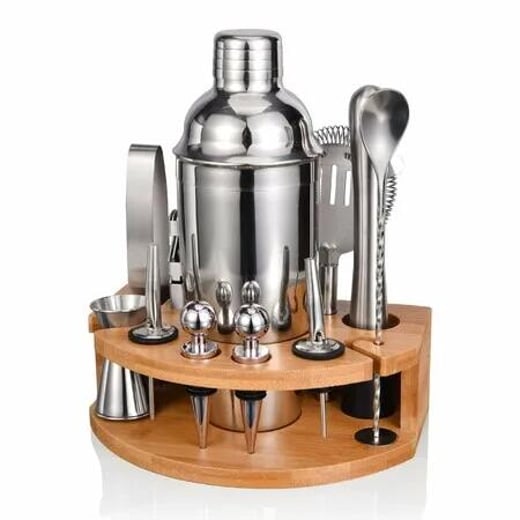 Bartender Kit with Stylish Bamboo Stand,12 Piece 25oz Cocktail Shaker Set for Mixed Drink,Professional Stainless Steel Bar Tool Set,Gift for Man Dad- Cocktail Recipes Booklet Crazy Sales