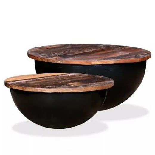 Coffee Table Set 2 Pieces Solid Reclaimed Wood Black Bowl Shape vidaXL