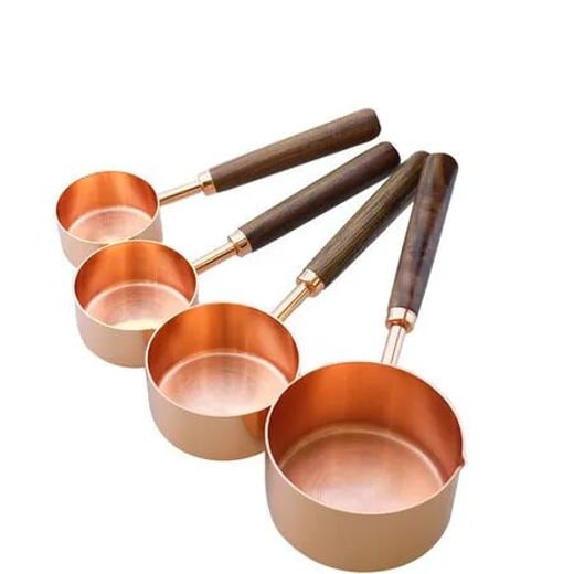 4 PCS Stainless Steel Measuring Cups Copper Plated Nesting Measuring Cup Set with Walnut Wood Handle for Dry and Liquid Ingredients Globaloutlet