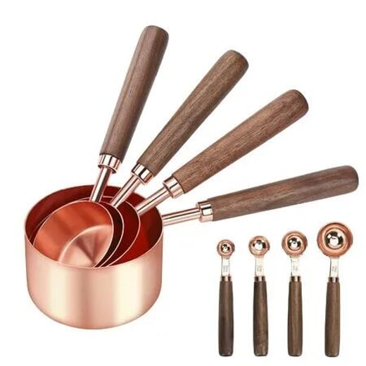 8 PCS Measuring Cups and Spoons Walnut Wood Handle with Metric and US Measurements Premium Stainless Steel Measuring Cup for Cooking and Baking Globaloutlet