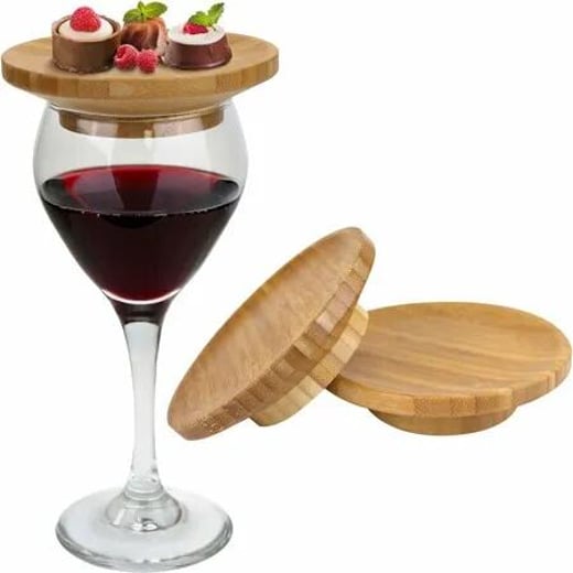 2 PCS 6cm Inner diameter Dual Use Bamboo Coasters Wine Glass Topper Decorative Reusable Sustainable Party Bar Restaurants Family Gatherings Globaloutlet