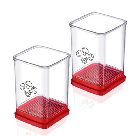 Strawberry Slicer,Fruit Cup Slicer with Push Plate,Fruit & Strawberry Cutter for Quickly Making Fruit Vegetable Salad,Integrated Blade Design,Enssential Kitchen Gadget (Red,2Pack) Crazy Sales