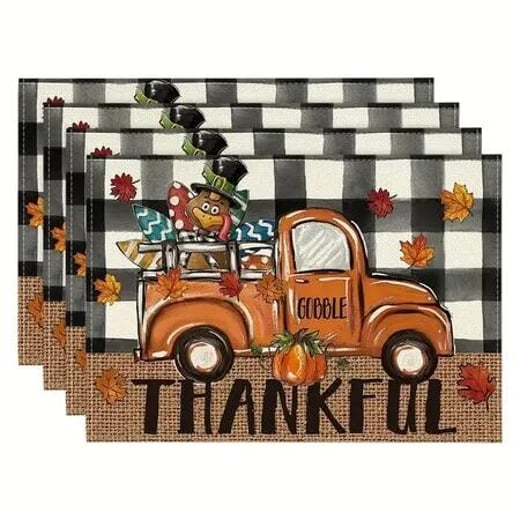 Set of 4 Cartoon thanksgiving Placemats 25x32cm Seasonal Table Mats for Party and Kitchen Dining Decoration Crazy Sales