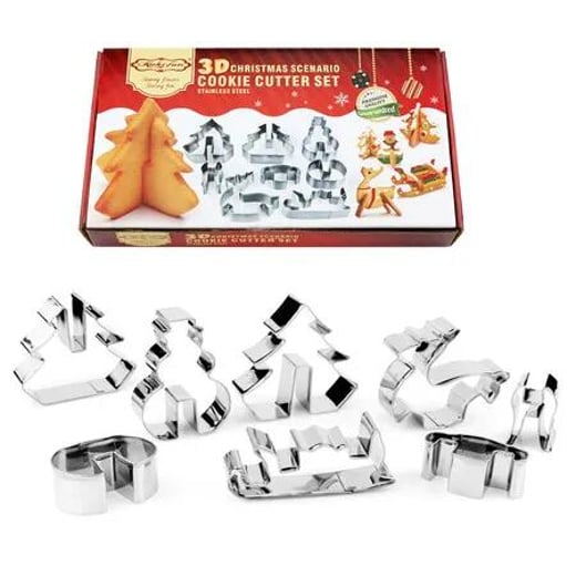 7 Piece Christmas Stainless Steel 3D Sleigh Snowman Cookie Mold Set Irregular DIY Biscuit Mold for Holiday Baking Globaloutlet