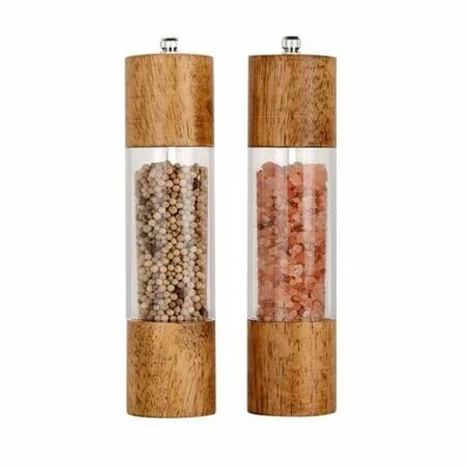 Acrylic Salt and Pepper Grinder Set,Manual Salt and Pepper Mills- Wooden Shakers with Adjustable Ceramic Core-Salt Grinder and Pepper Mill (8In 2Pack) Globaloutlet