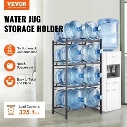 4 Tiers Water Jug Holder Double Row Water Bottle Rack for 8 Bottles Black Vevor