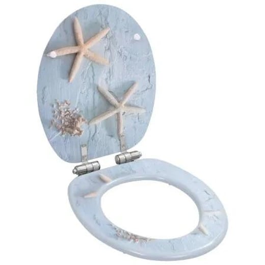 WC Toilet Seat with Soft Close Lid MDF Starfish Design vidaXL