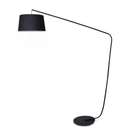 Sarantino Metal Arc Floor Lamp in Black Finish with Linen Taper Shade Crazy Sales