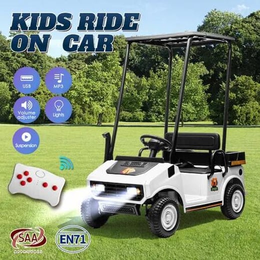 Kids Electric Car Ride On Toy Vehicle Off Road Truck Golf Buggy Cart Ceiling Parental Remote Control MP3 Lights USB 12V Battery Powered Storage Box Fellow