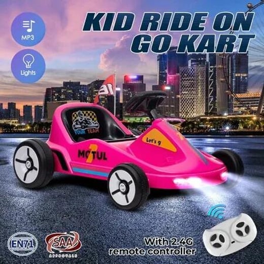 Kids Pedal Go Kart Ride On Car with Parental Remote Control Electric Toy Racing Off Road Vehicle 12V Battery Powered 2.5-4.6 km/h MP3 LED Lights Belt Fellow