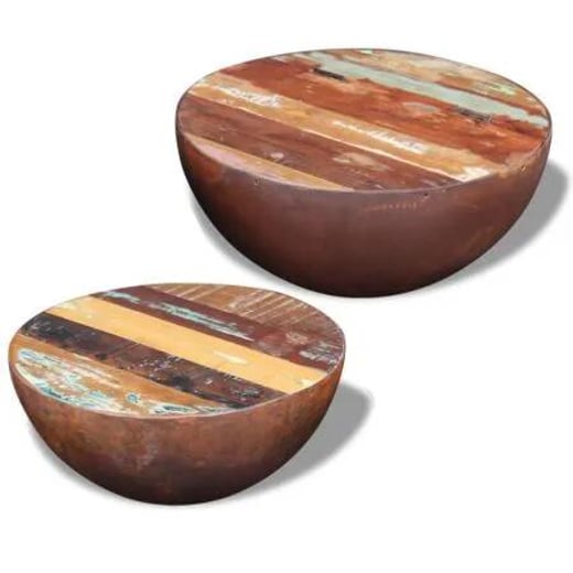 Two Piece Bowl Shaped Coffee Table Set Solid Reclaimed Wood vidaXL