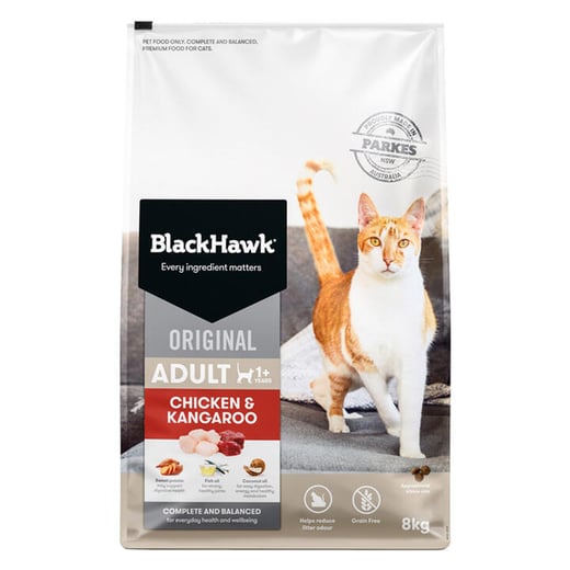 Black Hawk Original Adult 1+ Chicken & Kangaroo Dry Cat Food  8 Kg Black Hawk