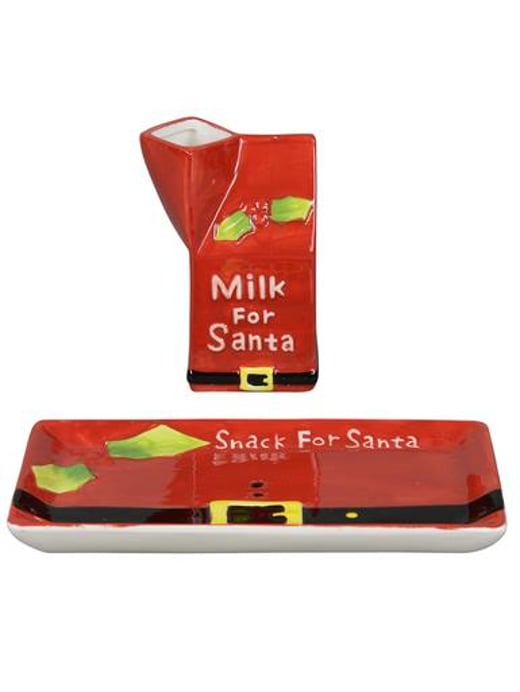 Milk Jug & Cookie Plate For Santa Ceramic Christmas Ornament - 2 Piece Set Christmas Warehouse