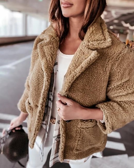 Pocket Design Long Sleeve Buttoned Teddy Coat chicme