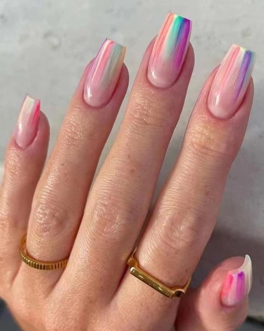 24pcs Tie Dye Glossy Press On Fake Coffin Nails Set chicme