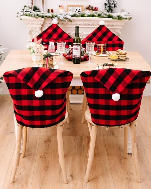 Christmas Plaid Dining Chair Cover Dinner Chair Slipcovers Christmas Chair Seat Back Covers Protector Holidays Home Party Decoration chicme