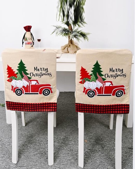 1pc Christmas Dining Chair Cover Dinner Chair Slipcover Christmas Chair Seat Back Cover Protector Holidays Home Party Decoration chicme