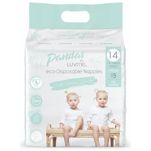 Pandas by Luvme Eco Disposable Nappies X-Large (12-18kg) X 14 Luvme