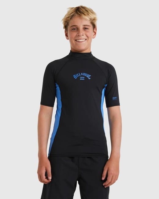 Billabong - Boys 8-16 Arch Short Sleeve Rash Vest - Black/Summer Blue - Size XS/8 Billabong
