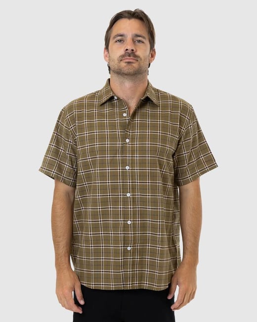 Thrills - Mens Steadfast Check Short Sleeve Shirt - Mustard Gold - Size S Thrills