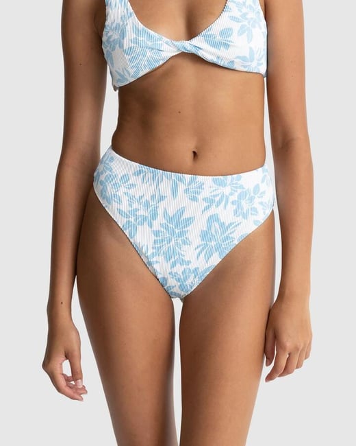 Rhythm - Womens Grace Floral Hi Waist Bikini Bottoms - Blue - Size 14 Rhythm