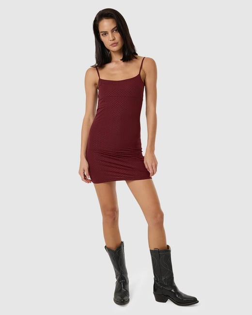 Thrills - Womens Petra Mesh Mini Dress - Dark Cherry - Size 6 Thrills