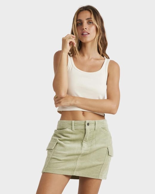 Billabong - Womens Hilary Cargo Cord Mini Skirt - Pistachio - Size S/8 Billabong