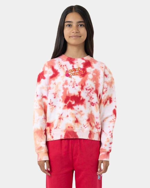 Santa Cruz - Girls 8-16 Free Spirit Floral Stack Front Crew Neck - Pink Coral Tie Dye - Size 10 Santa Cruz