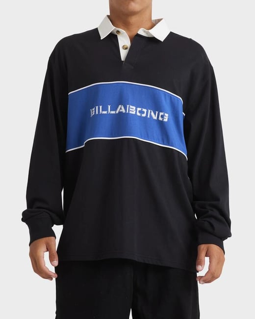 Billabong - Mens Warped Rugby Long Sleeve Polo Shirt - Black - Size S Billabong