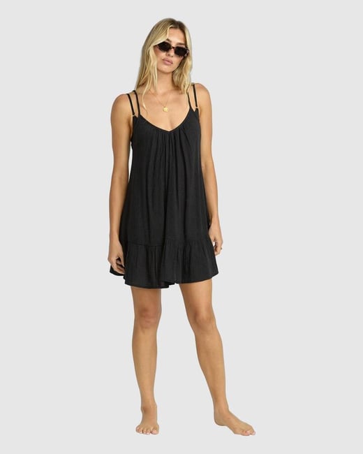 Billabong - Womens Beach Vibes Cover-Up Mini Dress - Black Pebble - Size XS/6 Billabong