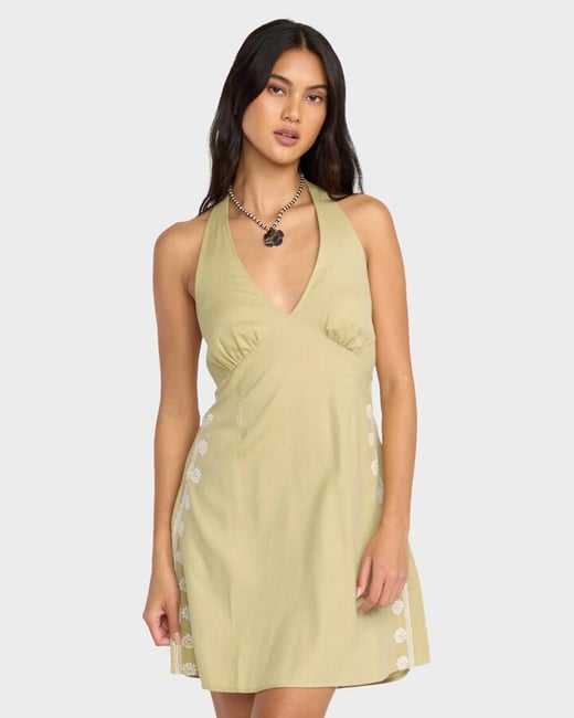 Billabong - Womens Sunny Sometimes Mini Dress - Light Olive - Size XS/6 Billabong
