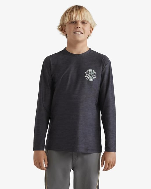 Billabong - Boys 8-16 Rotor Shorline Long Sleeve Rash Vest - Black Heather - Size L/14 Billabong