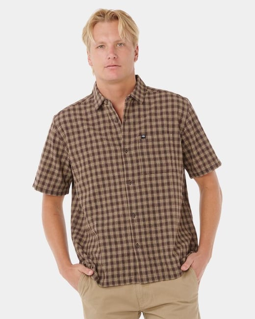 Rip Curl - Mens Classic Surf Check Short Sleeve Shirt - Khaki - Size S Rip Curl