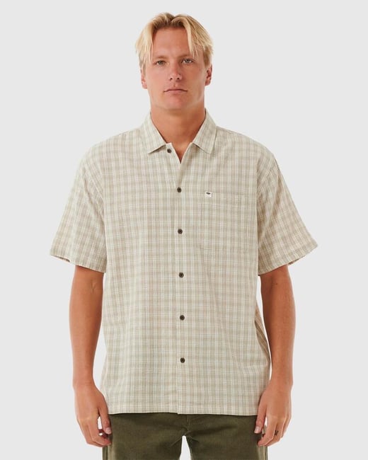 Rip Curl - Mens Classic Surf Check Short Sleeve Shirt - Bone - Size L Rip Curl