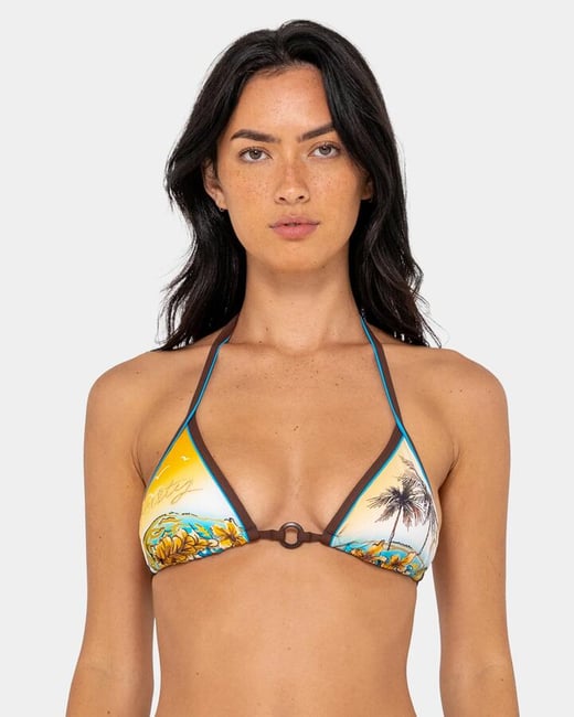 rusty - Womens La Cabana Contrast Tri Bikini Top - Java - Size 10 rusty
