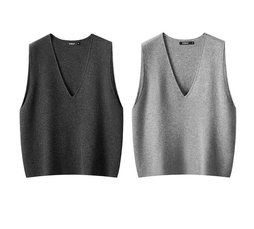 EVERAU® 100% Wool V-Neck Sweater Wooly Vest - Grey / L EVERAU